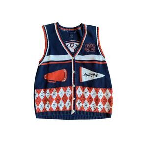 Vintage 90s Auburn Tigers Knit Sweater Vest Cardigan Birch Bros Large